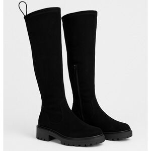 STRATUXX Kaze Black Suede Over The Knee Boots Lug Sole Side Zip Women's 7